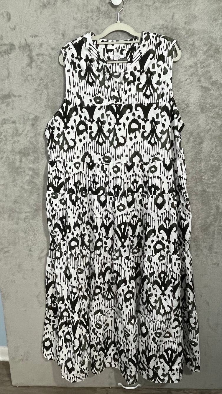 Chico's Maxi Dress Size 20 Pima Cotton Green Ikat Tiered Sleeveless Boho NWT